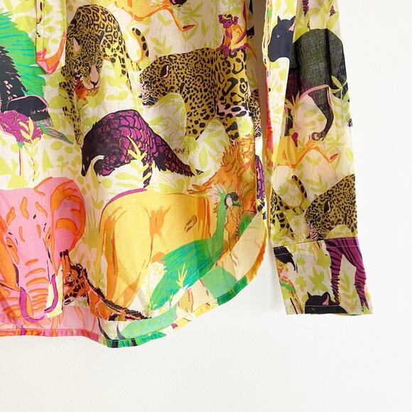J Crew Women 0 Classic Popover Blouse Safari Ratti Animals AN100 Top Shirt - Picture 6 of 9